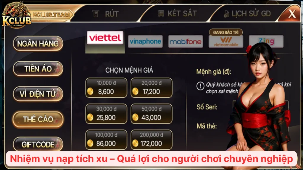 Nhiệm Vụ KClub - “Cỗ Máy Phát Xu” Thưởng Không Giới Hạn 1 Nhiệm vụ nạp tích xu – Quá lợi cho người chơi chuyên nghiệp