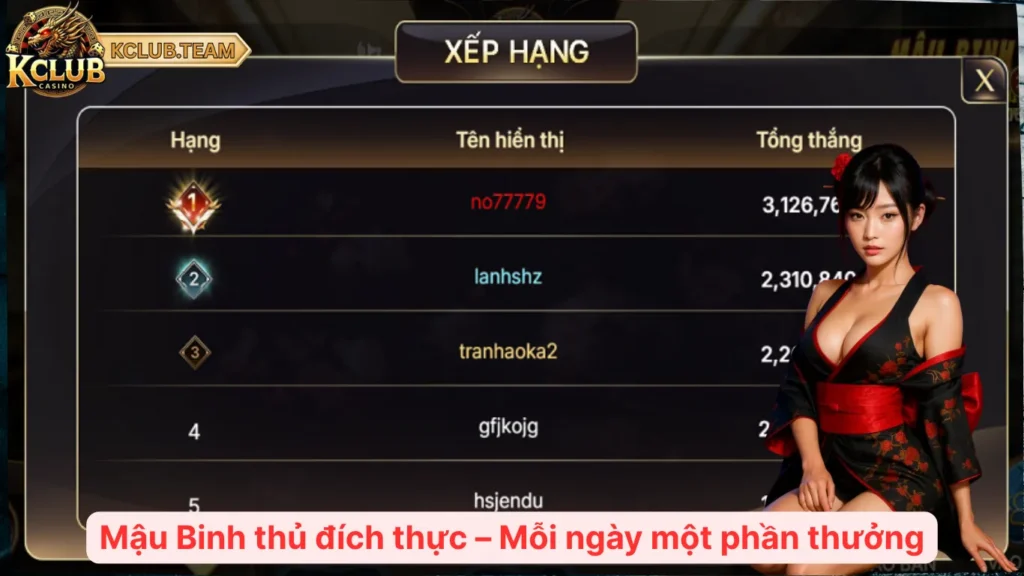Nhiệm Vụ KClub - “Cỗ Máy Phát Xu” Thưởng Không Giới Hạn 3 Mậu Binh thủ đích thực – Mỗi ngày một phần thưởng